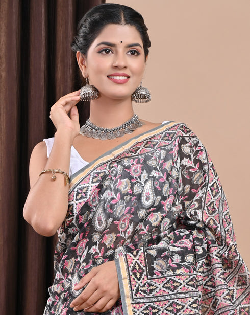Exclusive Hand Block Print Chanderi Silk Saree (CHSAR19)